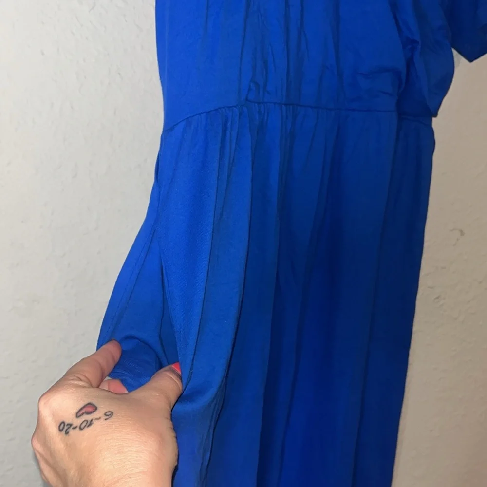 Blue Wrap Dress With Pockets - Picture 5 of 7